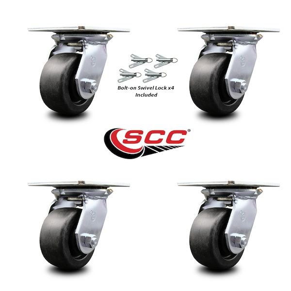 4 Inch Polyolefin Caster Set with Ball Bearings and Swivel Locks